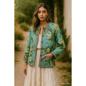 Floral Quilted Jacket - Green and Blue